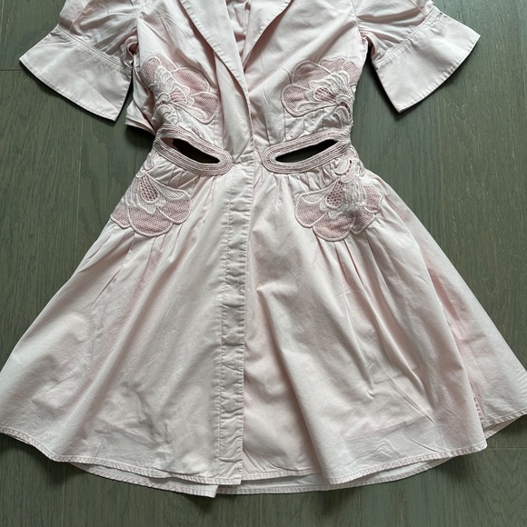 Self-Portrait Pink Cutout Mini Dress Lace Appliqué Shirt Dress - US 0 - Picture 5 of 11